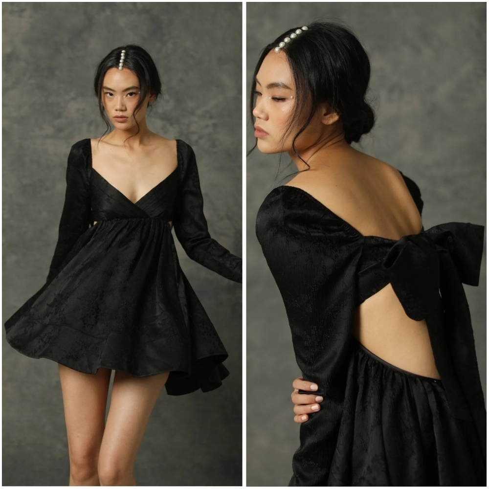 Sau Lee Revolve Black Lena Mini Dress 14 NWT New